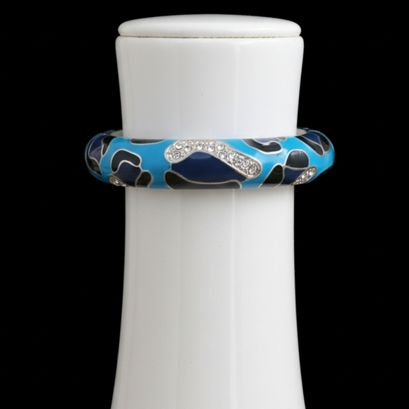 Y2K Sequin Enamel Rhinestone Hinged Bangle Bracelet - Picture 3 of 11